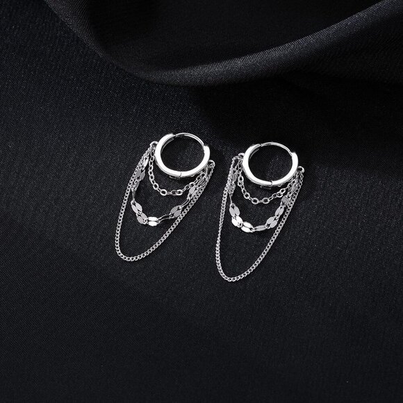 Solid Sterling Silver Drop Earrings - Picture 4 of 7